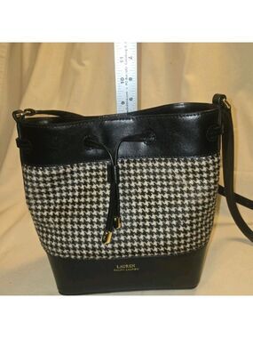 Lauren Ralph Lauren Black and White Houndstooth Bucket Bag